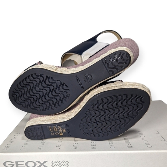 GEOX Wedges Sandals Patent Leather Braided  Donna Janira Navy Red Stripe NIB NWT - Picture 6 of 7